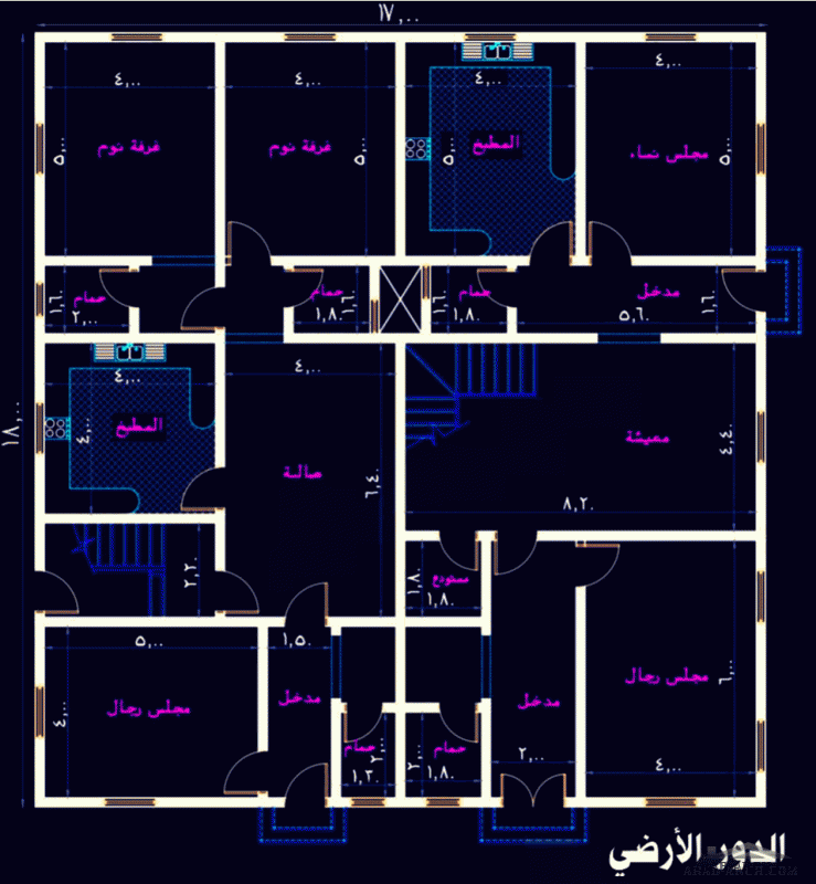 تصميم فيلا وشقتين  الابعاد للبناء ١٧ × ١٨ متر 