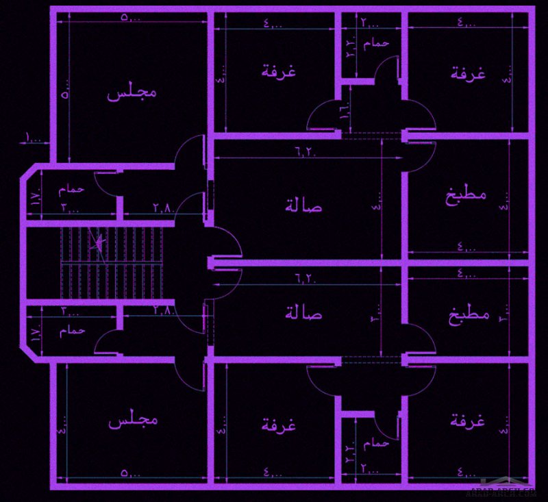 تصميم مبنى دور وشقتين  ابعاد البناء 16*16 متر