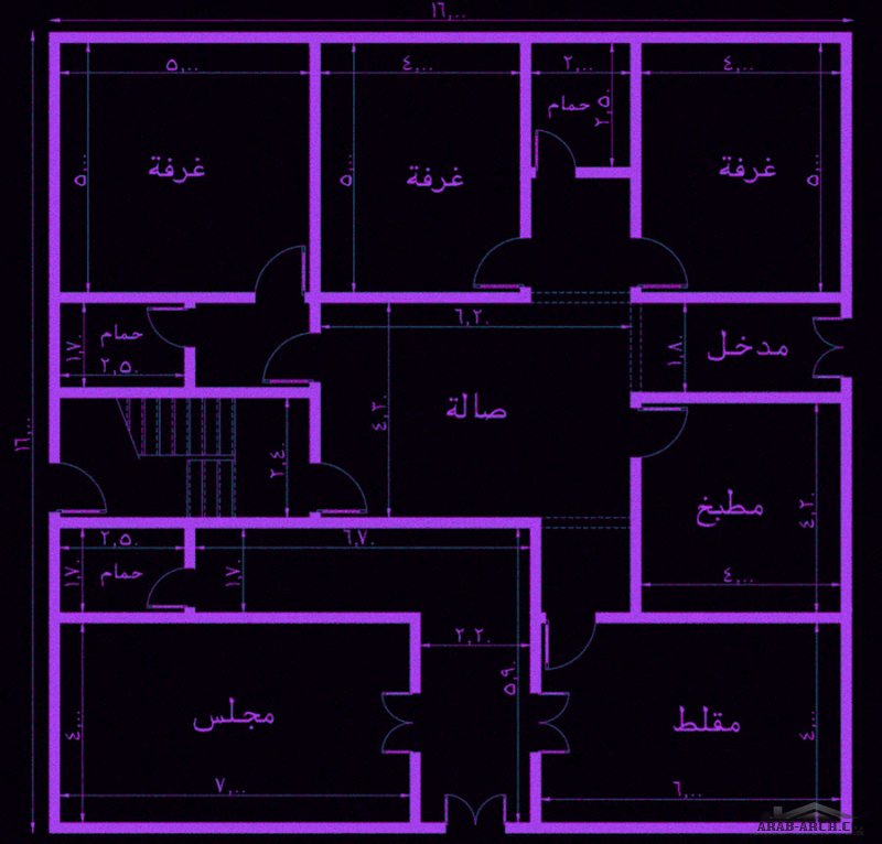 تصميم مبنى دور وشقتين  ابعاد البناء 16*16 متر