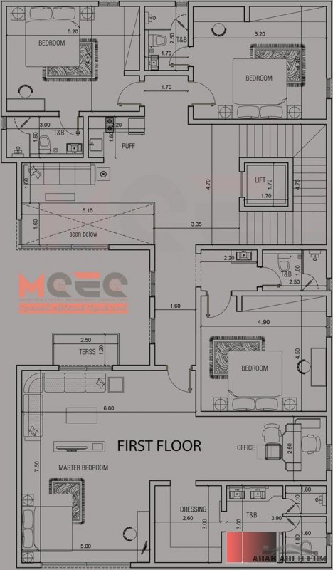 مخطط فيلا بالواجهه من أعمال MCEC الارض 30*18 متر