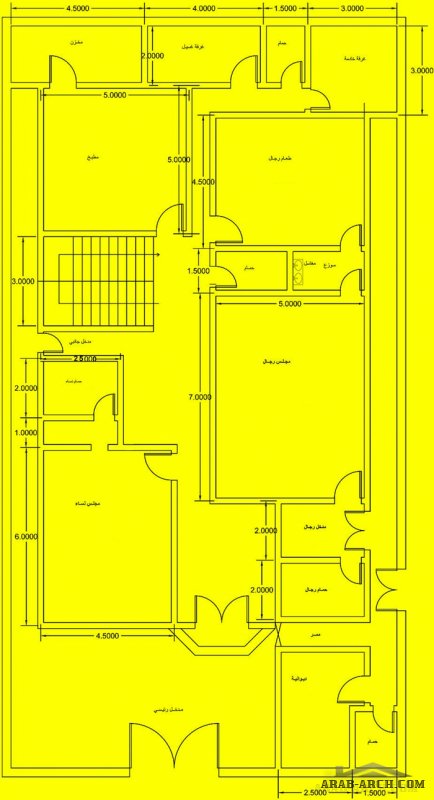 تخطيط  الارض مستطيلة 25 × 13 - 325 م2 طابقين