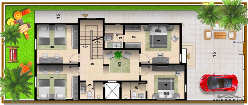 خرائط فيلا  سكني نموذج المرجان متلاصقة  سعودي  التصميم طابقين و روف 5 غرف نوم + غرفة خدمه