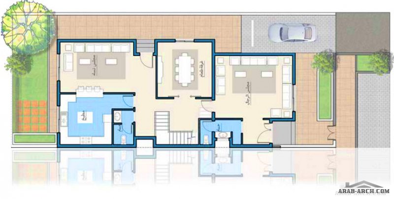 مخطط فيلا دوبلكس الجوري شبه منفصل صغير المساحه