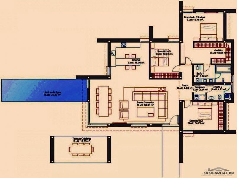 طابق واحد حديقة و مسبح و جلسات خارجيه تصميم مودرن