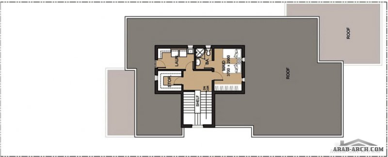 مخطط فيلا تصميم سعودي ابعاد الارض 40*16 متر 5 غرف نوم 4 حمامات كاملة (فى غرف النوم وحمام للعائلة و حمام للضيوف)