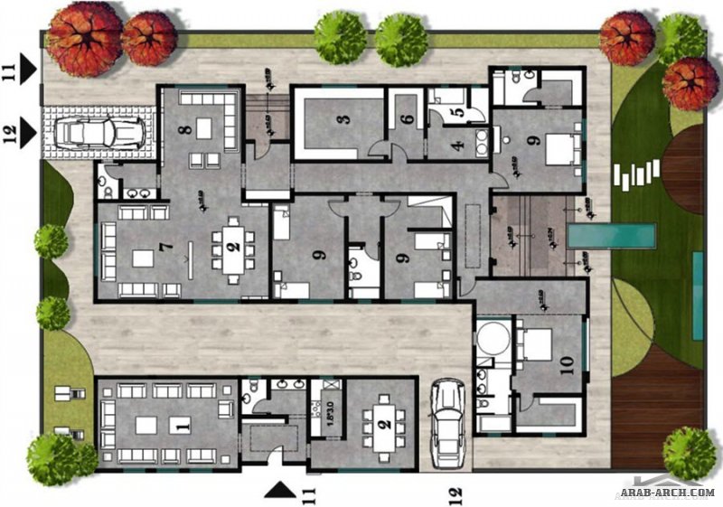 من اعمال SQ architects  تصميم فيلا دور أرضي بطراز مختلف احتراف و ابداع المخطط والواجهات