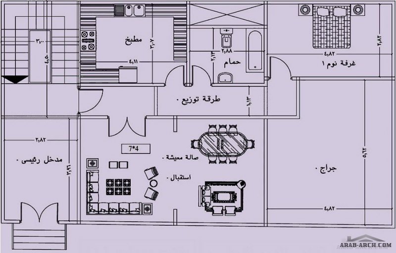 مقترح 8.5 * 14.5 عمارة سكنية شقة واحدة دور متكرر مكتب اجيال الهندسي