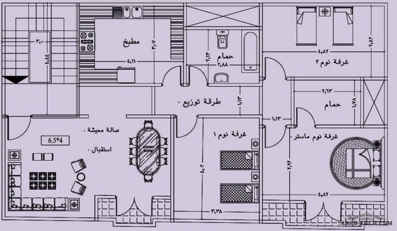 مقترح 8.5 * 14.5 عمارة سكنية شقة واحدة دور متكرر مكتب اجيال الهندسي