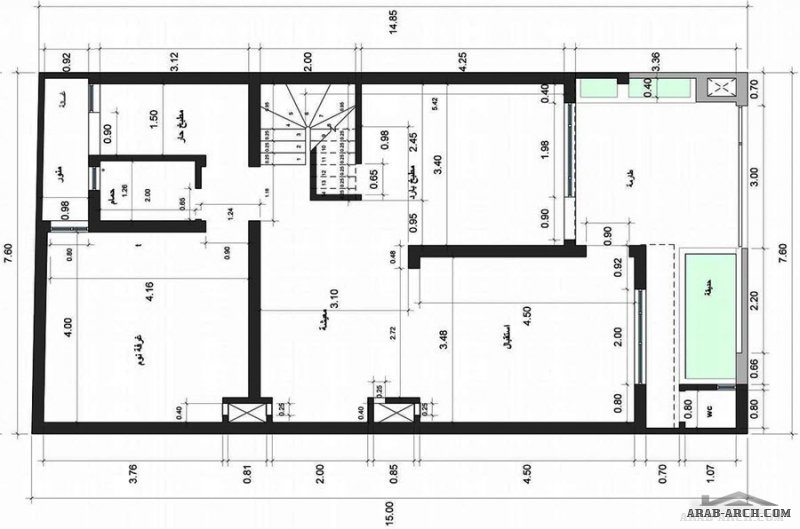 تصميم دار عراقي عرض 7 نزول 15 مخطط طابقين