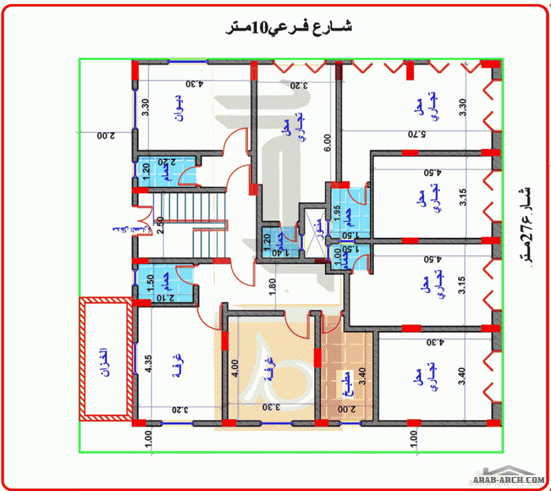 تصميم عمارة سكنية تجارية 5 ادوار في المكلا - حضرموت  بمساحة 240 متر مربع مكتب الصرح للاستشارات الهندسية والاعمار