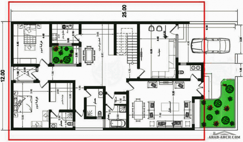 مخطط دار سكني ابعاد 25*12 متر طابقين و رووف من اعمال المهندس منتصر سعدون