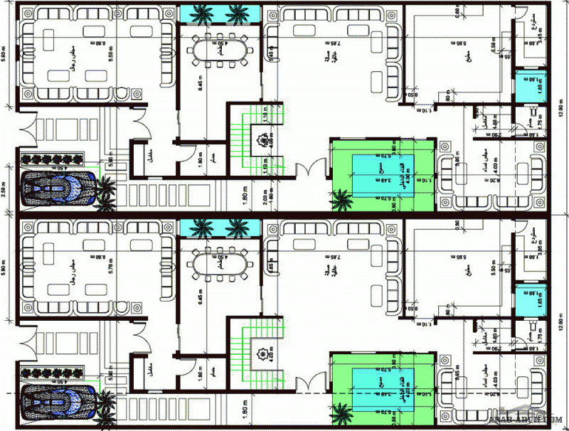 تصميم فيلتين دوبلكس علي أرض30*24 متر كود وادي حنيفة من اعمال المهندس mahmoud ibrahim