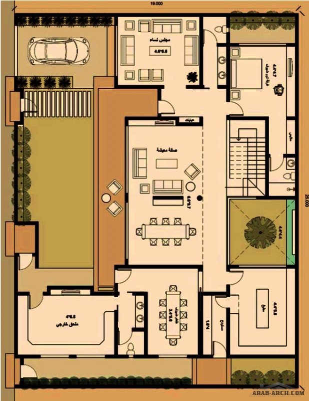 مخطط فيلا دورين وملحق علوي ٤٧٥م٢  ابعاد الارض 19* 25 متر تصميم م/ أحمد الجهني