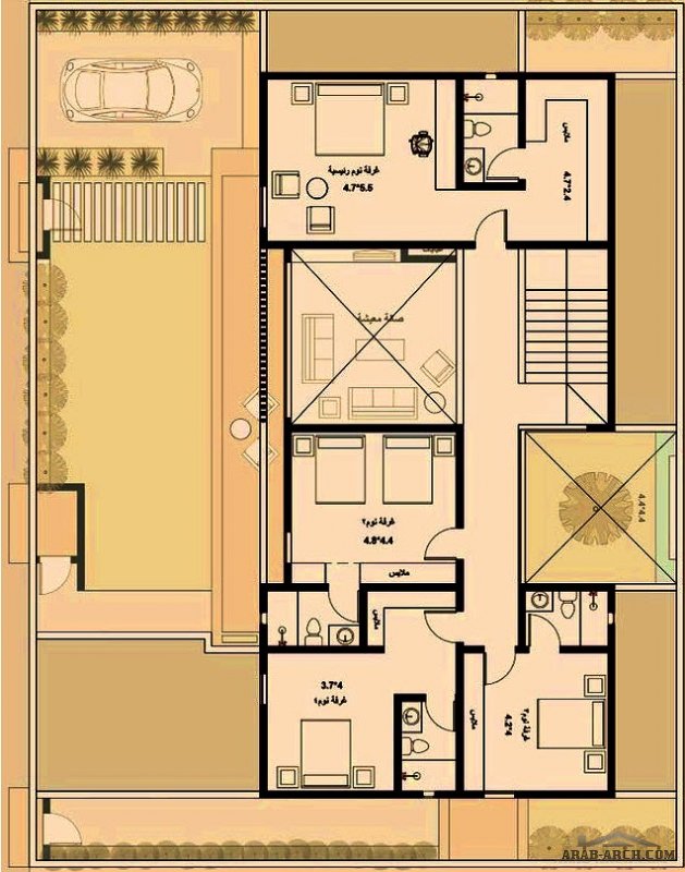 مخطط فيلا دورين وملحق علوي ٤٧٥م٢  ابعاد الارض 19* 25 متر تصميم م/ أحمد الجهني