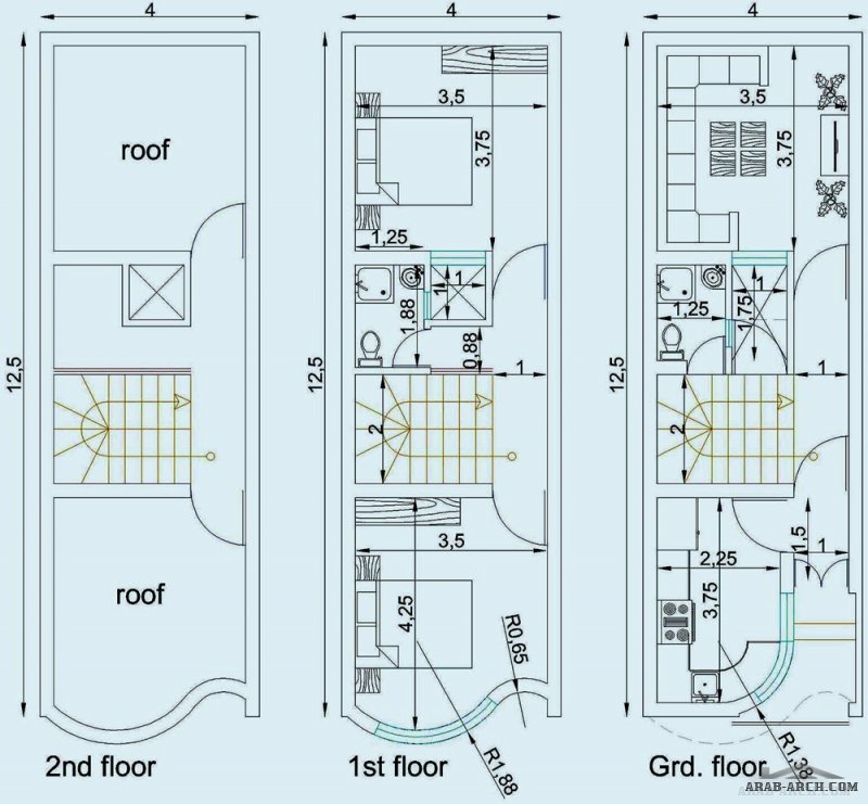 مخطط دارعراقي 12.5*4 طابقين و رووف