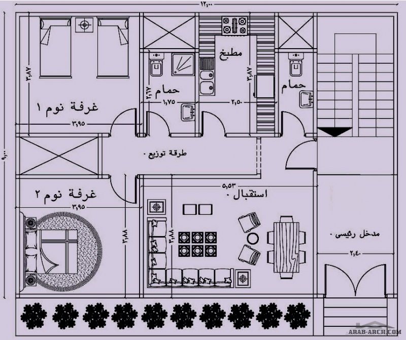 مخطط ادوار متكررة تصميم شقة واحدة ابعاد 9*12 متر من اعمال مكتب اجيال الهندسي