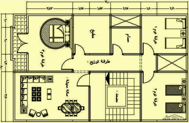 من اعمال مكتب اجيال الهندسي مقترح معاري لمخطط 12*8 متر ادوار متكررة