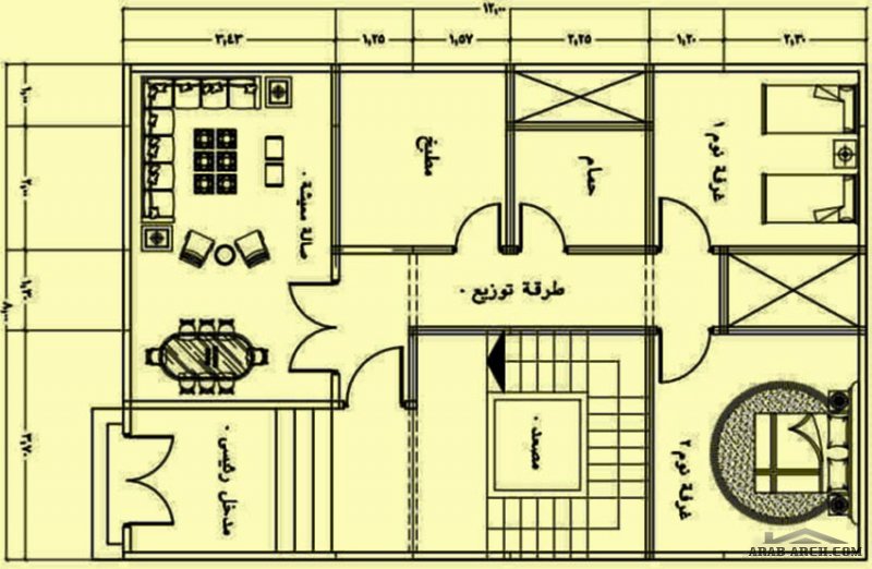 من اعمال مكتب اجيال الهندسي مقترح معاري لمخطط 12*8 متر ادوار متكررة