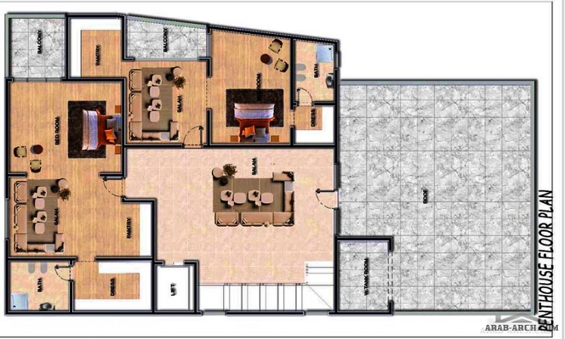 من اعمال المستقبل للاستشارات الهندسية تصميم استراحة عائلية و واجهتها من طابقين ونصف وملحقاتها مع المخططات المعمارية، مساحة الارض ٦٩٨ م٢ ومساحة البناء