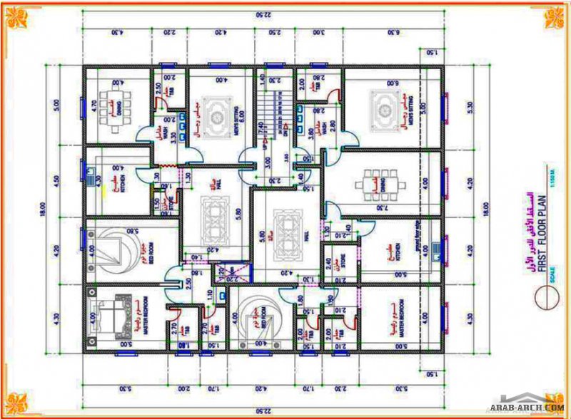 مخطط فيلا سكنية في العاصمة اليمنية مساحة الارض 715 متر مربع من اعمال المرقب للأستشارات الهندسيه