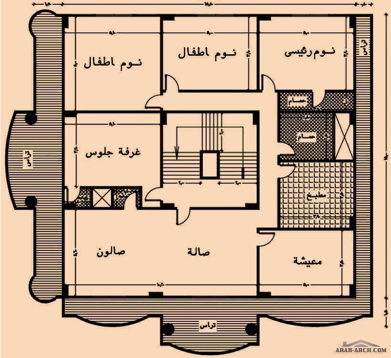 تصميم بنايه شقة واحدة مربعه  ادوار متكررة مساحة 225 متر م/ محمود ثابت