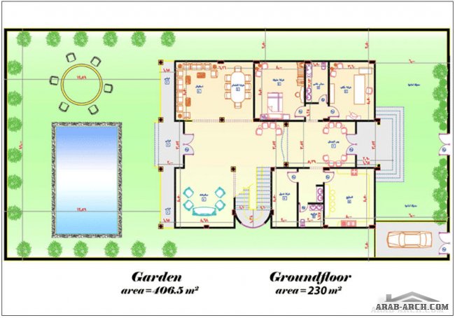 Villa Contains form three floors(Ground - Typical - roof) with garden of area 406.5m2