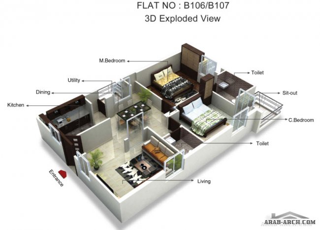 عمارة + مخطط الادوار 3D