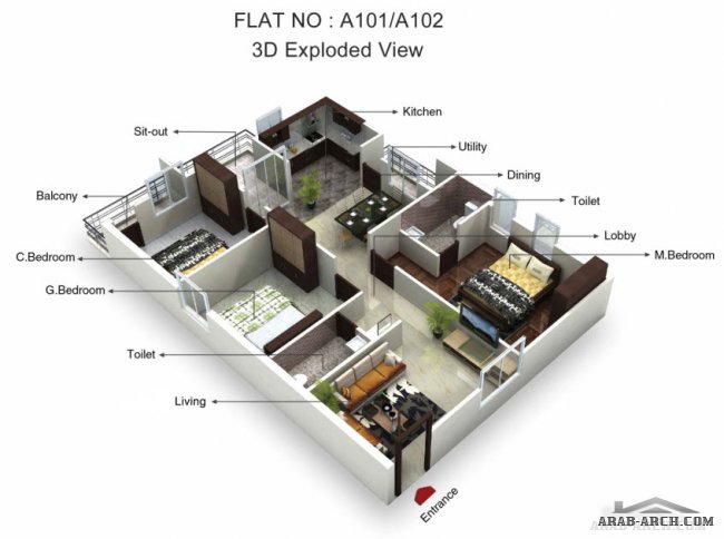 عمارة + مخطط الادوار 3D