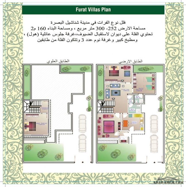 فلل نوع الفرات في مدينة شناشيل البصرة مساحة الارض 252-300 م2 ، ومساحة البناء 160 م2