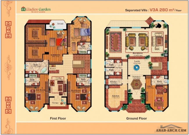 منتجع جلاديوس جاردن - مخطط فيلا مستقلة مساحه 280 متر مربع