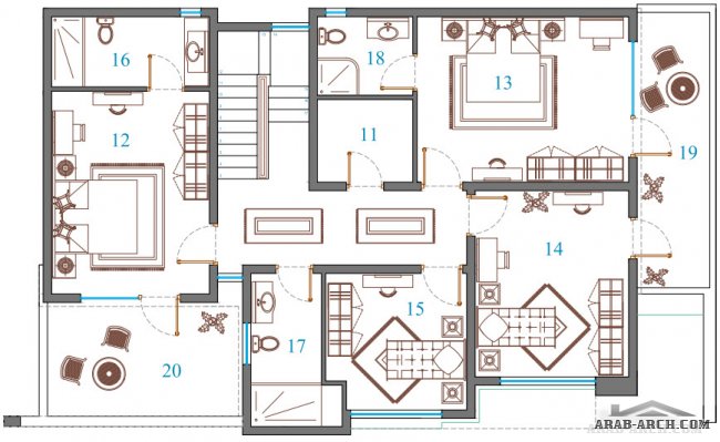 مخطط فيلا تصميم جميل  مساحه الارض  15x20m  من atconz