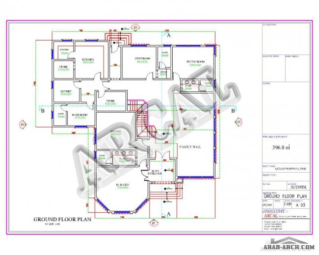 تصميم فيلا خليجى من اركال - مساحه الدور الارضى 378 متر مربع