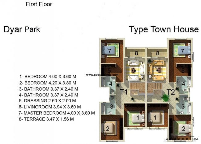 تاون هاوس فيلا + الخرائط Plot Area:221 M2 Townhouse