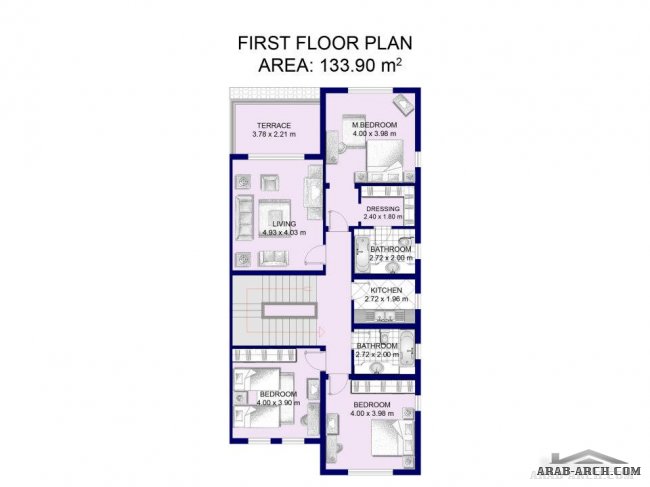 Twin villa F - خريطة الدور الارضى 125 متر مربع