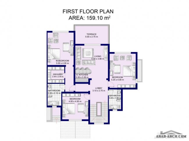 Twin villa G - مخطط الدور الارضى 196.79 متر مربع