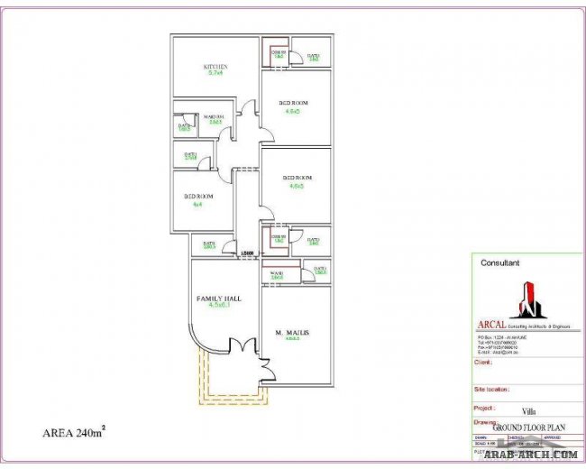 مخطط فيلا دور واحد 240 متر مربع من اركال