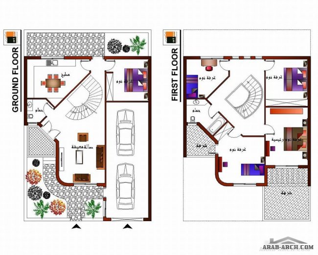 تصميم 3 سكاتشات لمنزل على قطعة أرض مساحتها 180 متر  - مكتب أركان للتصاميم الهندسية و الديكورات