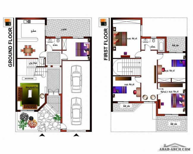 تصميم 3 سكاتشات لمنزل على قطعة أرض مساحتها 180 متر  - مكتب أركان للتصاميم الهندسية و الديكورات