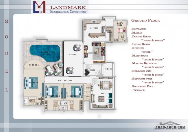 مخطط فيلا طابق واحد LANDMARK ENGINEERING CONSULTANT