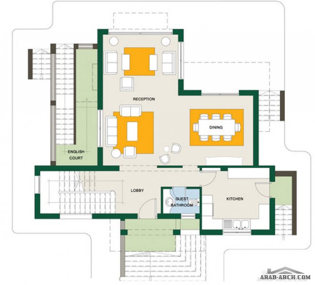 مخطط فيلا نموذج D  منتجع اورنج ليك مصر Total Area : 343 m2