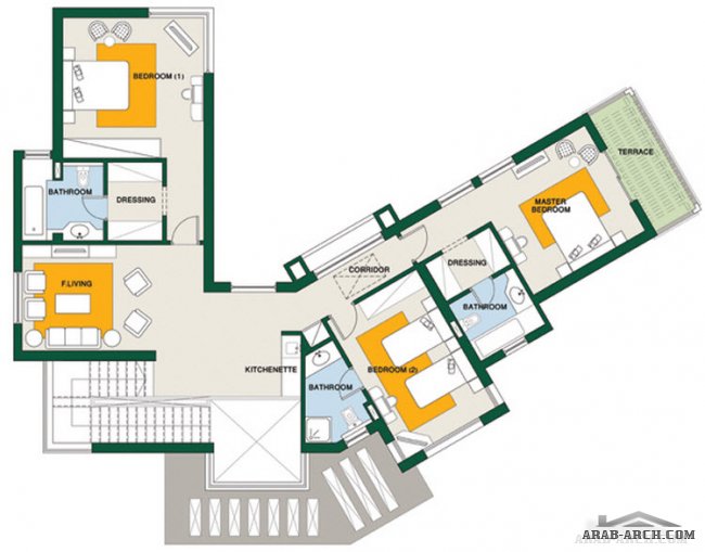 مخطط فيلا نموذج L  منتجع اورنج ليك مصر Total Area : 443 m2