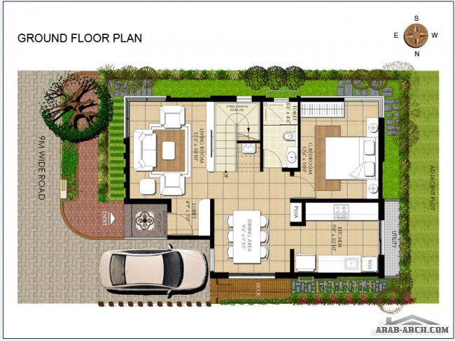 مخطط فيلا مودرن صغيرة المساحه Plot Size: 1200 Sq. Ft