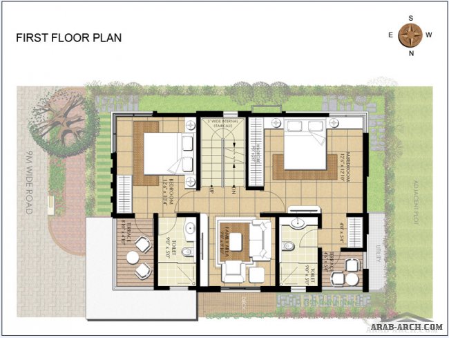 مخطط فيلا مودرن صغيرة المساحه Plot Size: 1200 Sq. Ft