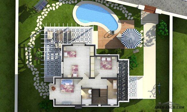 Stone Houses  - Single Villa Floor Plans  مخطط فيلا صغيرة المساحه من الحجر