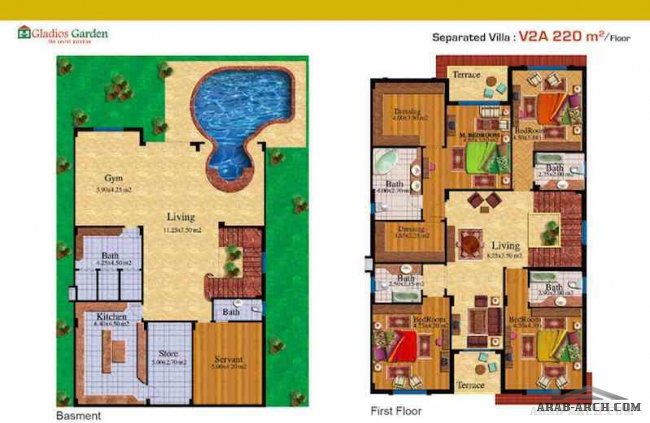 Gladios Garden  - villa floor plans 220 sq.m/floor