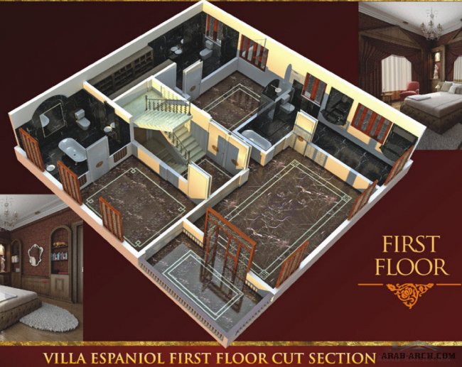 Villa Espaniol Pune + المساقط والمخطط 3d