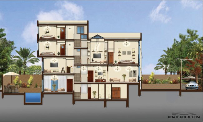 مخطط فيلا ديار الهيفاء   -  مساحة أرض / فيلا 490 متر مربع - الحجرات العربية