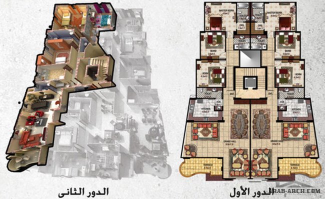 خرائط عمارة سكنية فيلا + 2 شقة