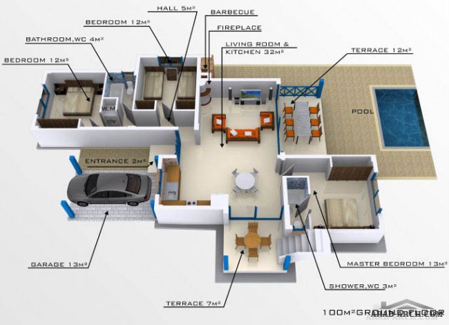 خرائط رائعه لاستراحه مميزة 3 Bedroom Bungalow