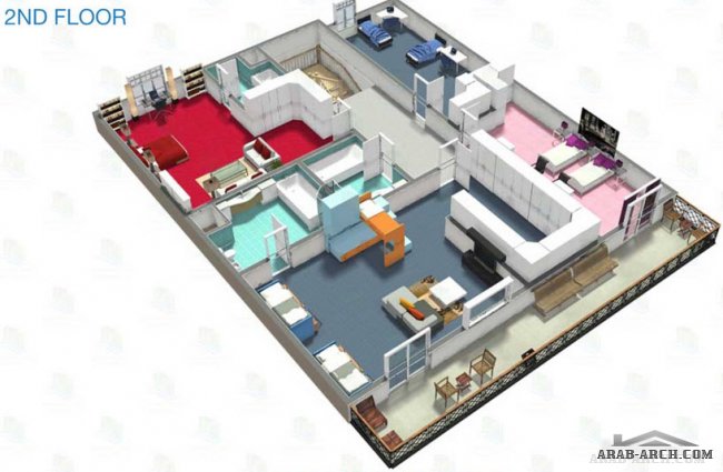 3D Floor Plan of 6 Bedroom Villa type E1 - Hydra Village